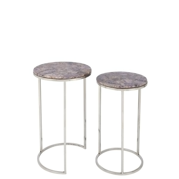 Tavolino J-Line Ametista - pietra/metallo - viola/argento - set di 2