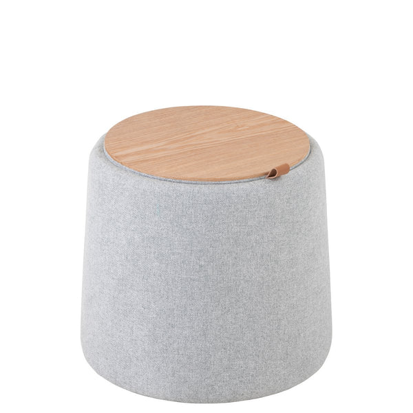Pouf/tavolino rotondo J-Line tessuto/legno grigio chiaro