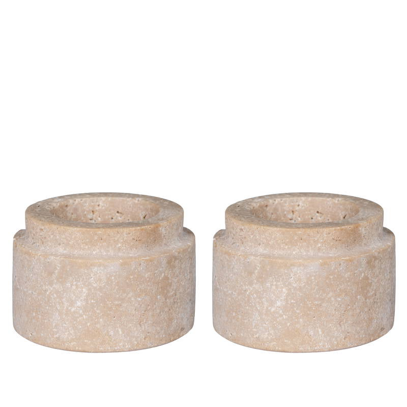 Set di 2 Portacandele Tealight in Travertino Naturale