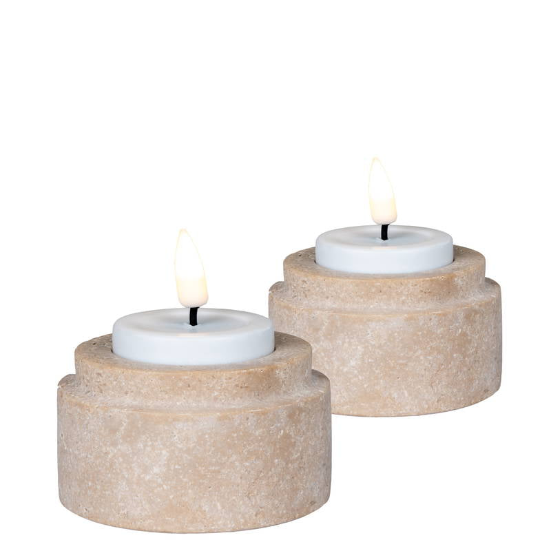 Set di 2 Portacandele Tealight in Travertino Naturale