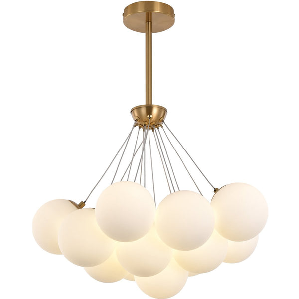 Lampadario Emily White in Ottone Satinato e in Vetro Bianco