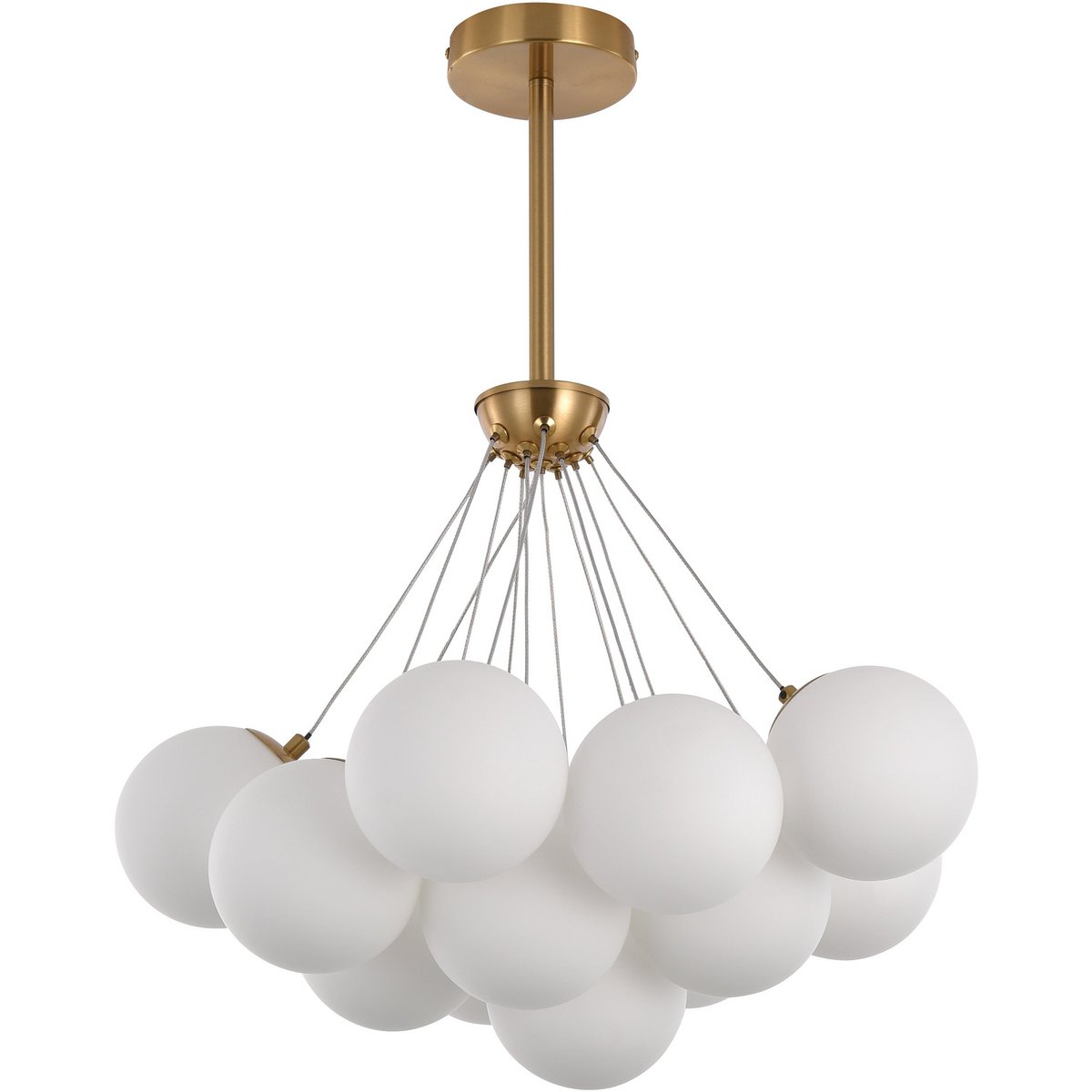 Lampadario Emily White in Ottone Satinato e in Vetro Bianco